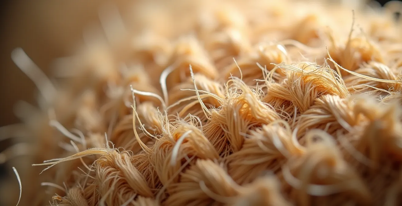 Extreme close-up of sisal rope fibers with visible cat claw marks showing texture detail