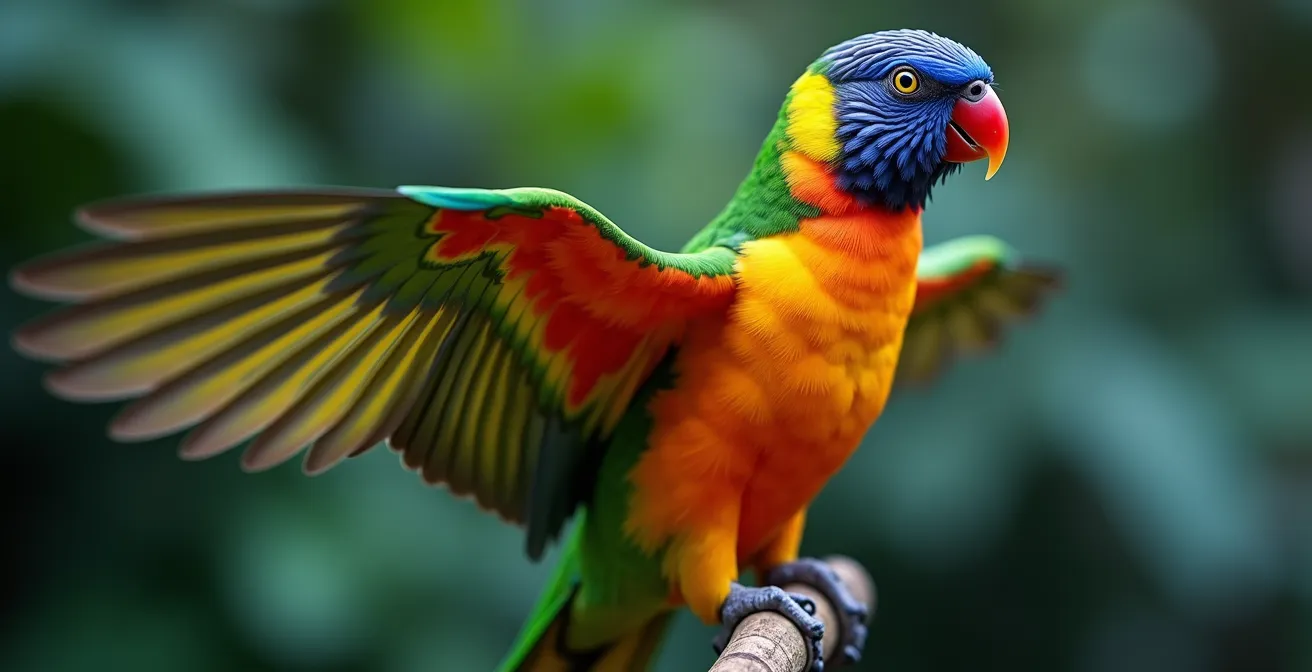 Parrot benefiting from proper UVA/UVB lighting setup in cage environment