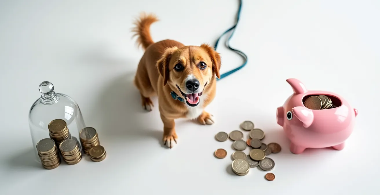 Pet owner reviewing financial documents for senior dog care planning