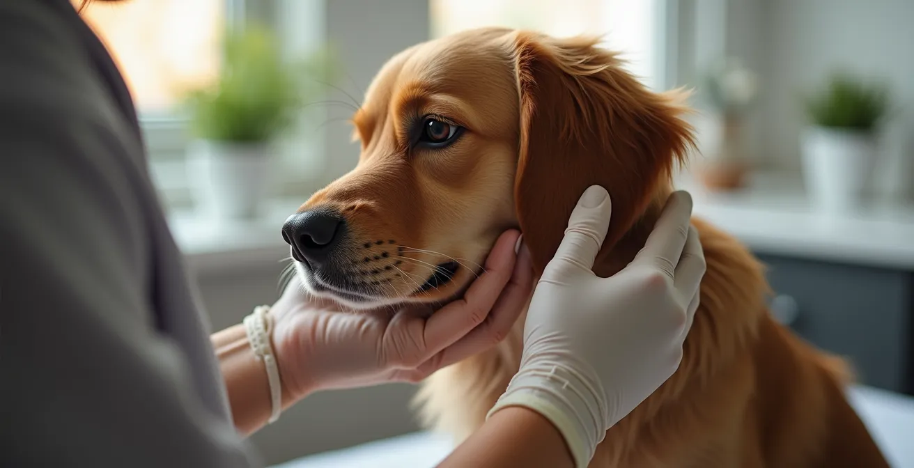 Close-up of dog showing different scratching zones for diagnostic purposes